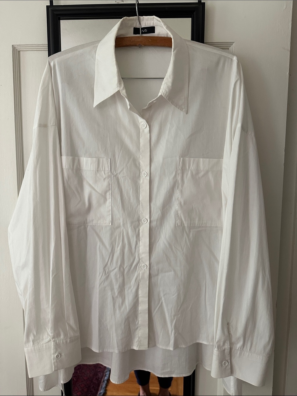 Women's Boxy White Button-Down Ruti Shirt with Patch Pockets